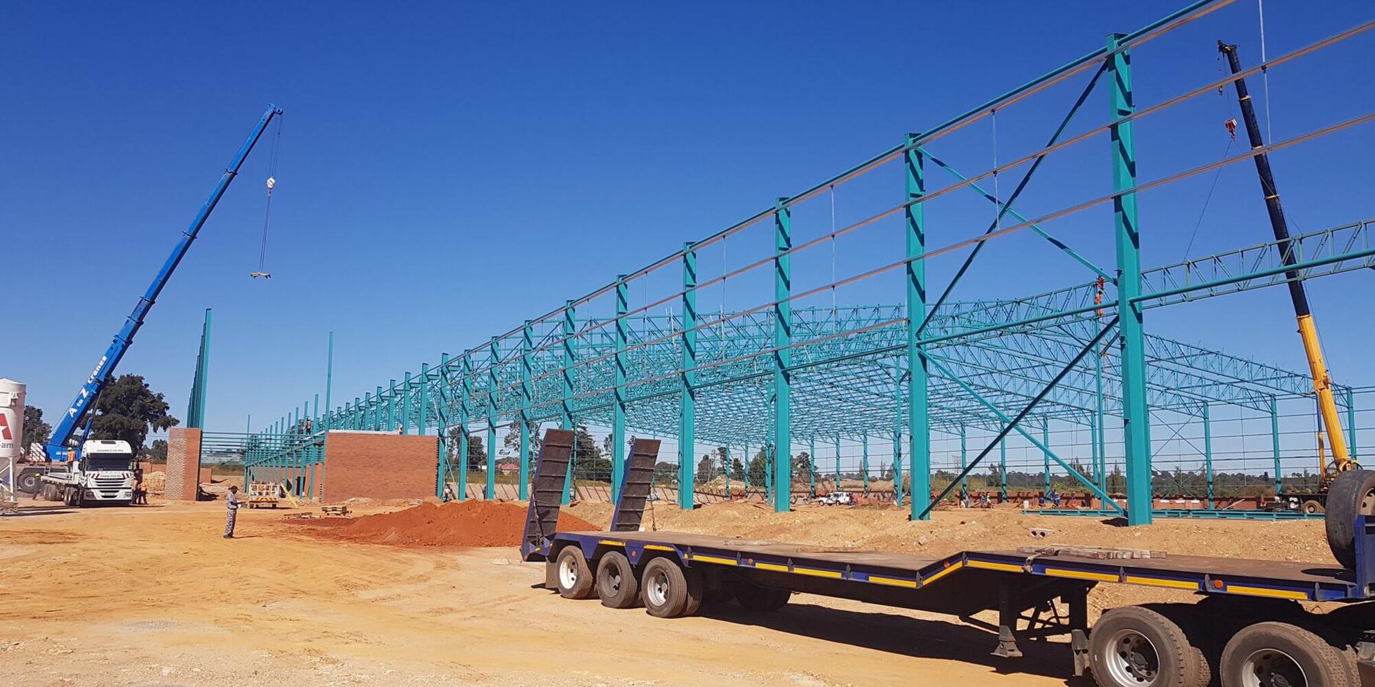 Structural steel frame being erected on an RNC Group site in Johannesburg